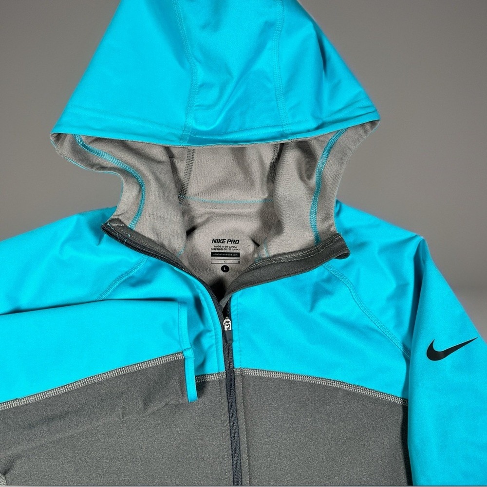 Nike Pro 1/2 Zip Hooded Jacket Women L Dri-Fit Fleece Lined Stretch -EUC‎